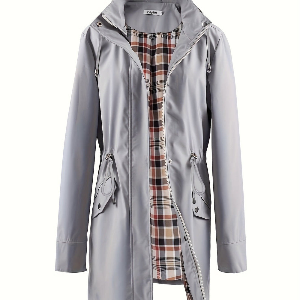 Women's hooded drawstring parka jacket in grey