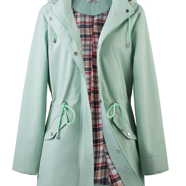 Women's hooded drawstring parka jacket in mint green