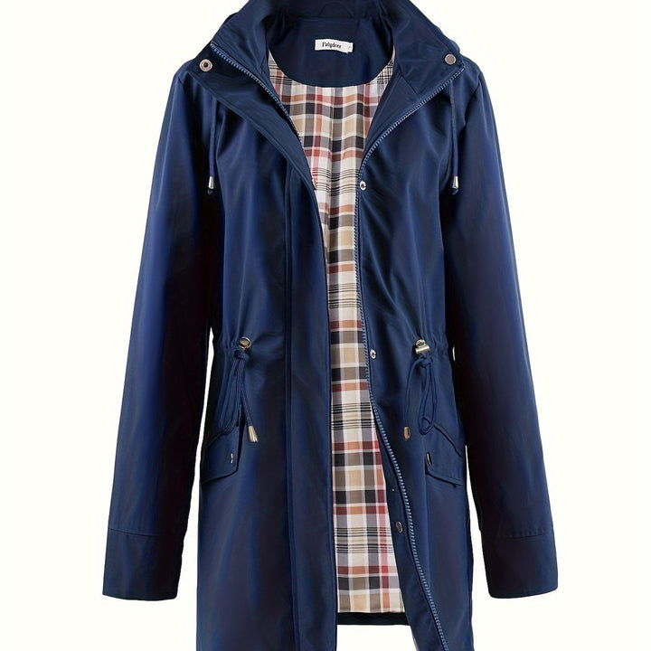 Women's hooded drawstring parka jacket in navy