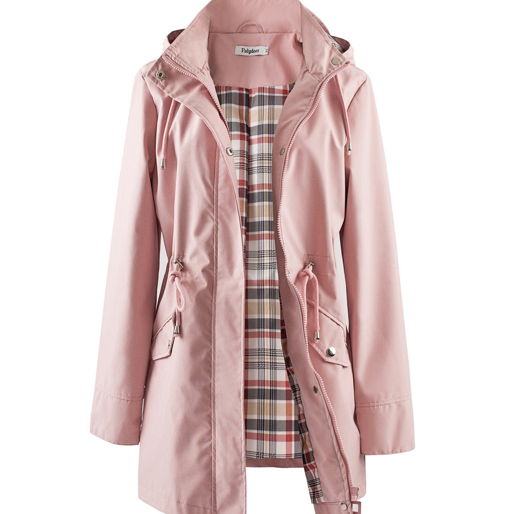 Women's hooded drawstring parka jacket in pink