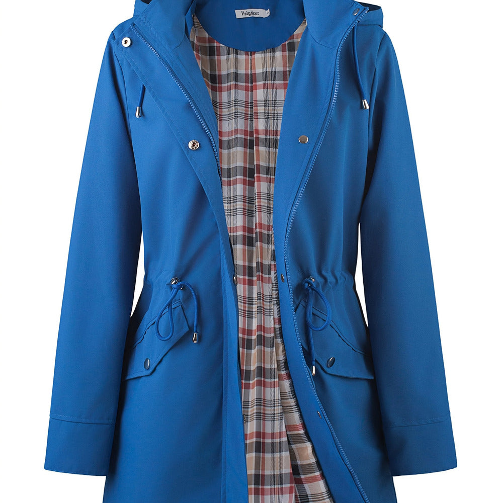 Women's hooded drawstring parka jacket in royal blue