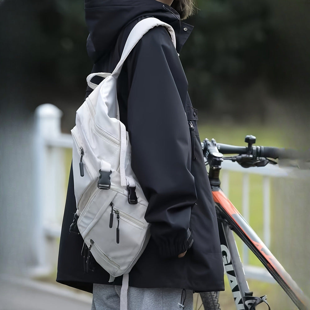 Women's windproof hooded mountain jacket in black, side view