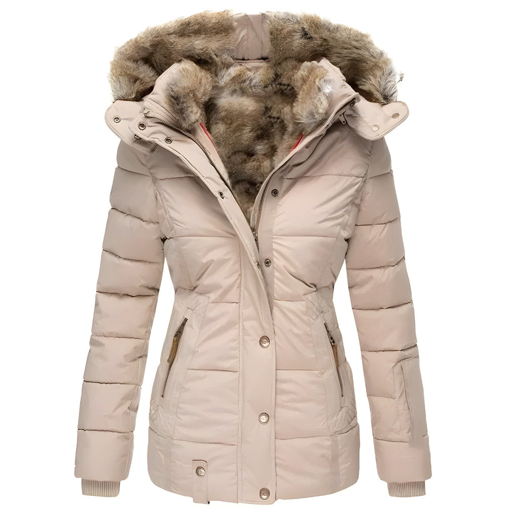 Women's Hooded Quilted Winter Jacket - beige