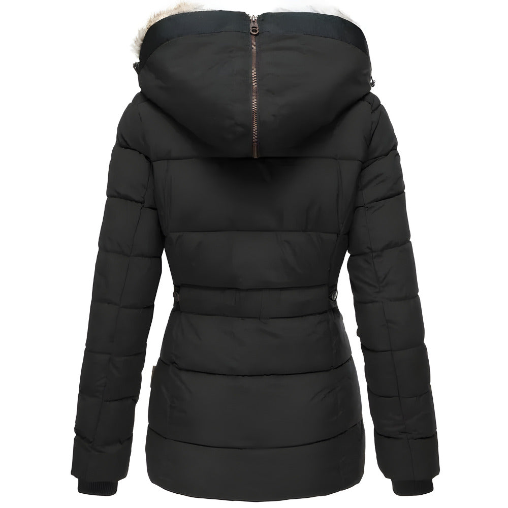 Women's Hooded Quilted Winter Jacket - black back