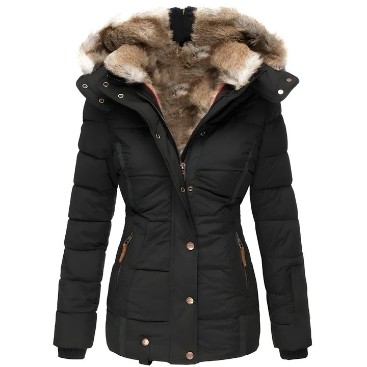 Women's Hooded Quilted Winter Jacket - black front