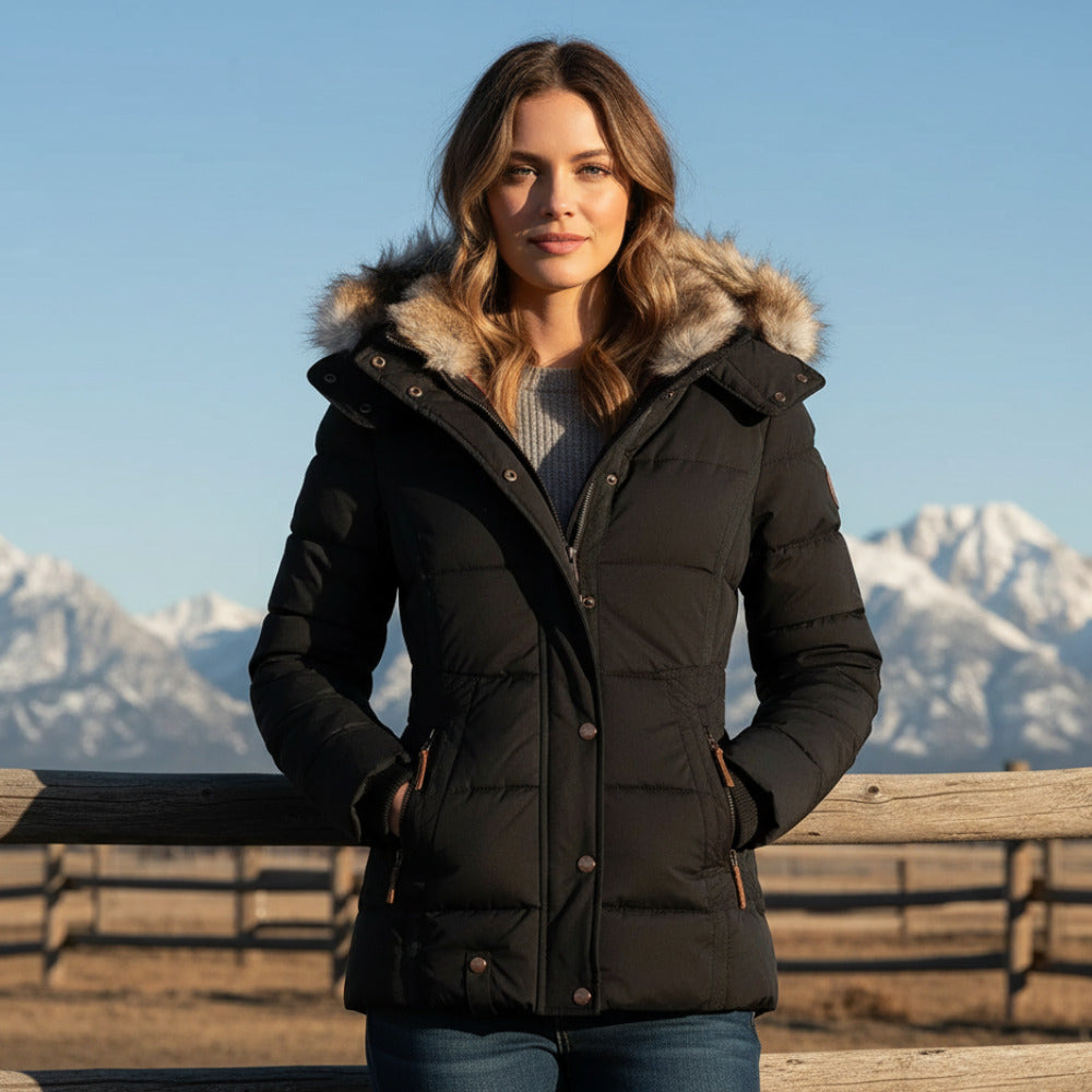Women's Hooded Quilted Winter Jacket - black styled