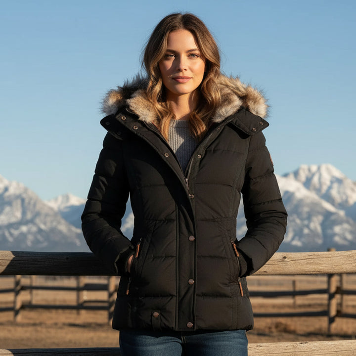 Women's Hooded Quilted Winter Jacket - black styled
