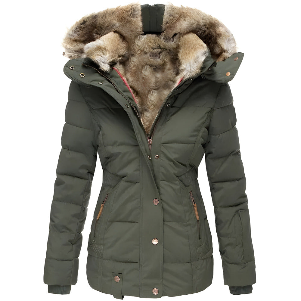 Women's Hooded Quilted Winter Jacket - green