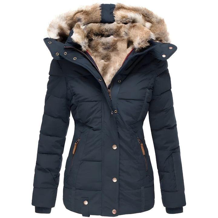 Women's Hooded Quilted Winter Jacket - navy blue