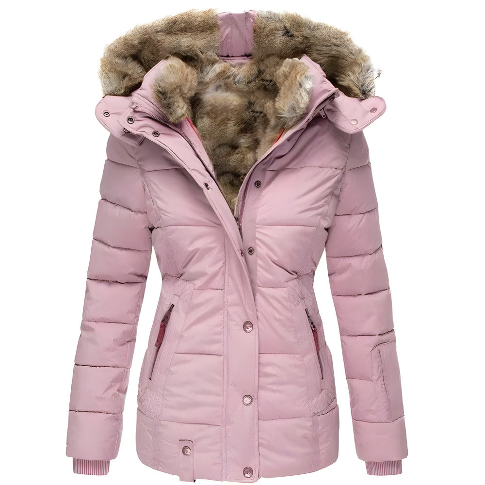 Women's Hooded Quilted Winter Jacket - pink