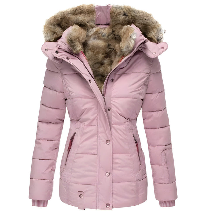 Women's Hooded Quilted Winter Jacket - pink