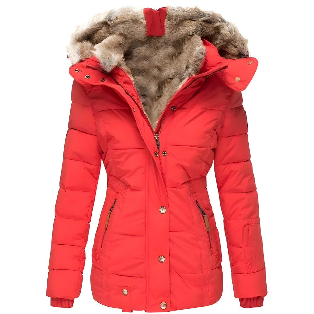Women's Hooded Quilted Winter Jacket - red