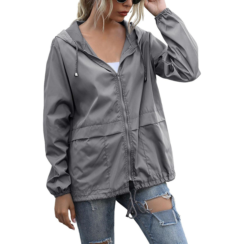 Women's Lightweight Hooded Rain Jacket - dark grey