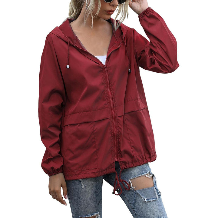 Women's Lightweight Hooded Rain Jacket - wine red