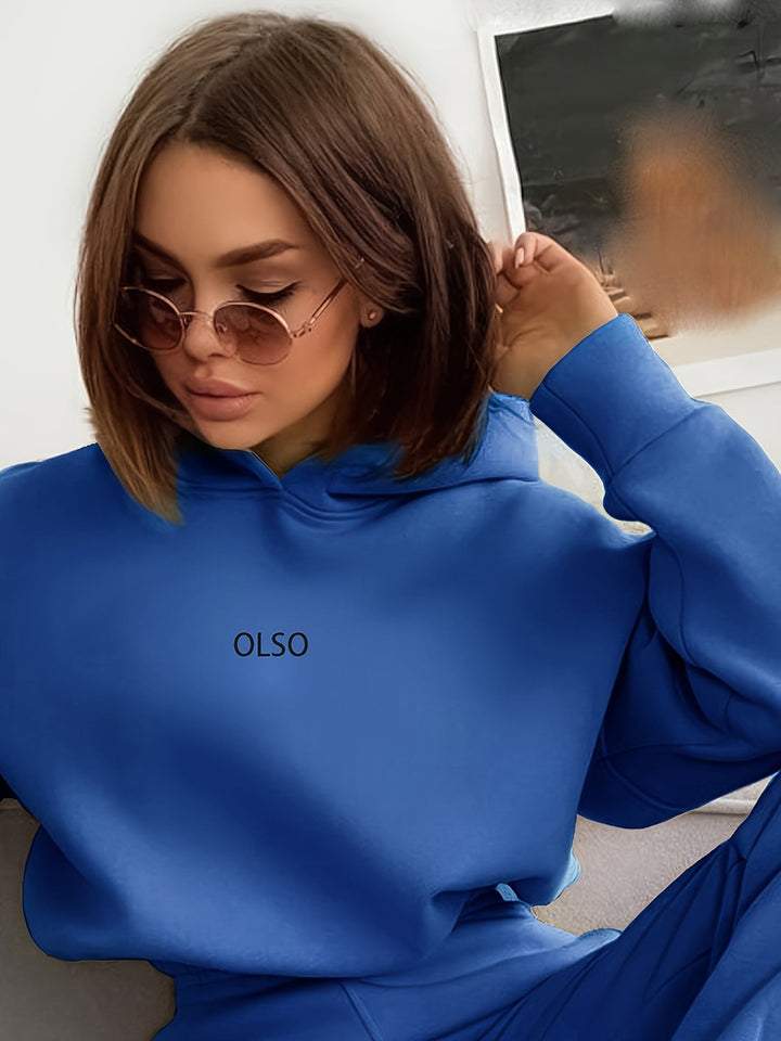 Women's hooded sweatshirt and jogger set in royal blue