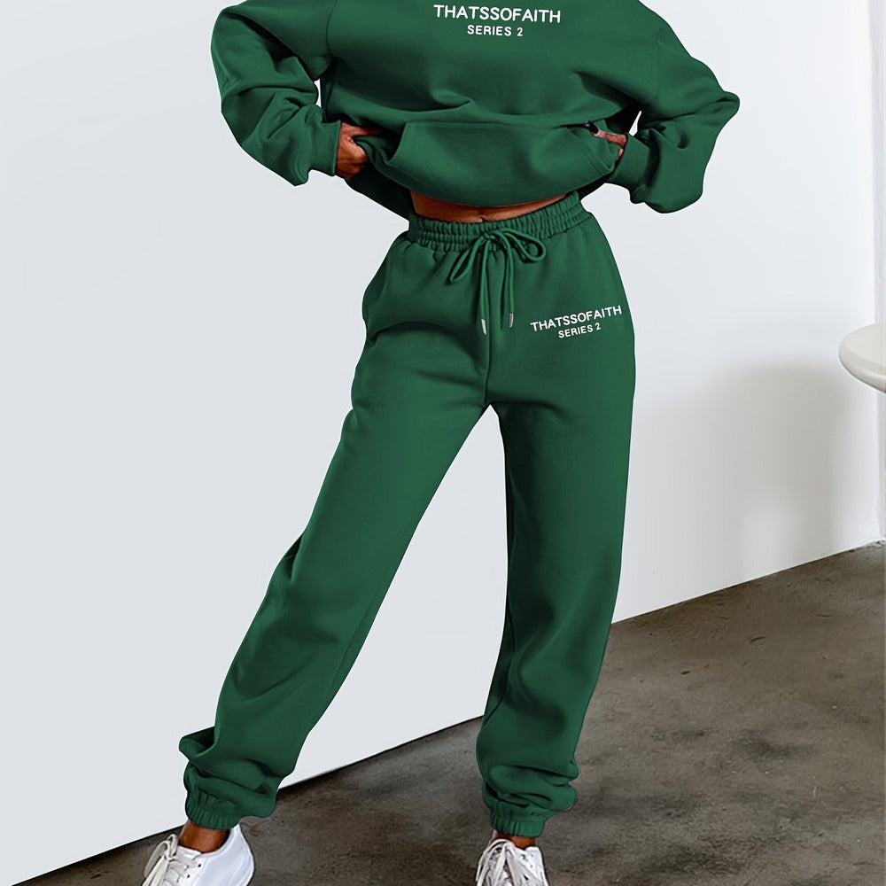 Women's hooded tracksuit set in dark green