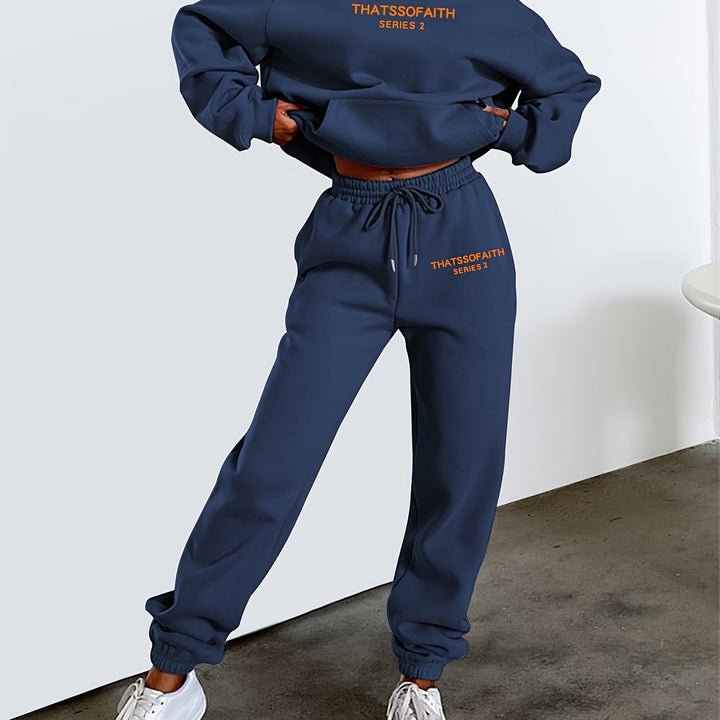 Women's hooded tracksuit set in navy