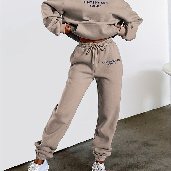Women's hooded tracksuit set in taupe