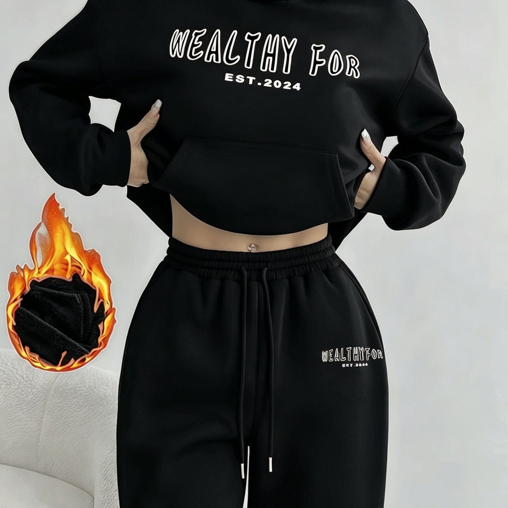 Women's hoodie and wide-leg trousers set in black
