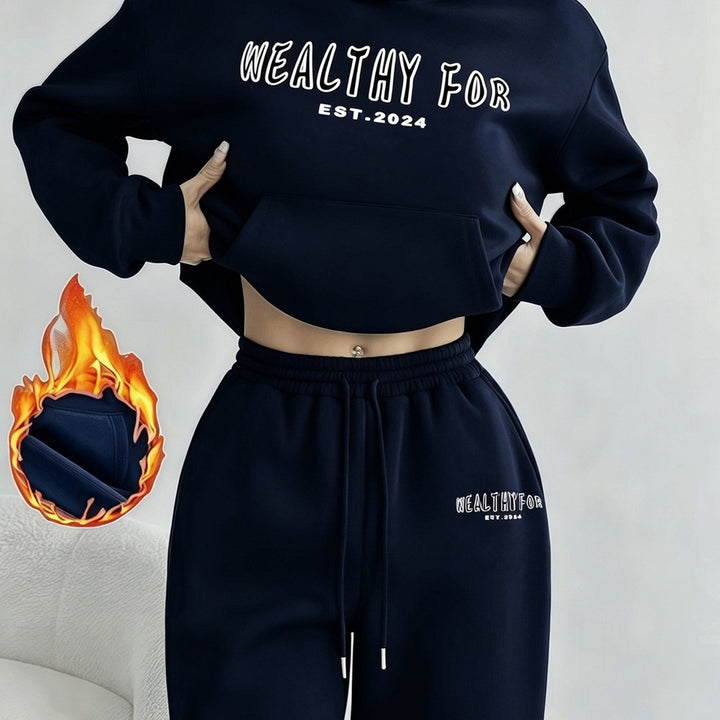 Women's hoodie and wide-leg trousers set in navy