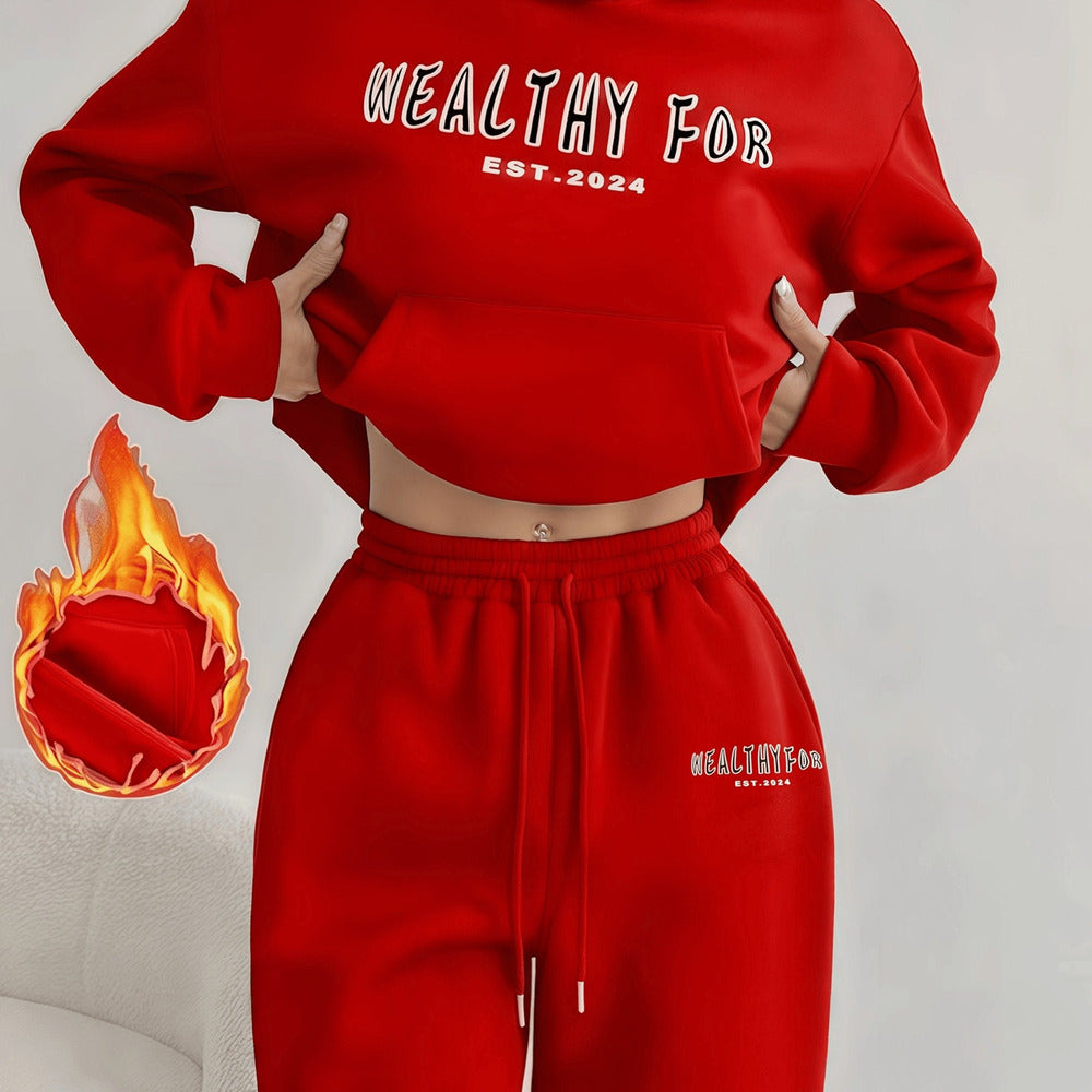 Women's hoodie and wide-leg trousers set in red