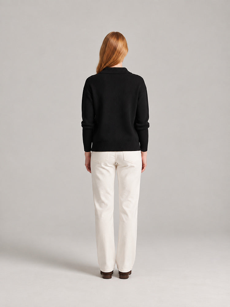 Women's knitted collared jumper with a button placket