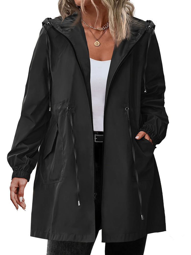 Women's plus size lightweight hooded jacket with drawstring waist