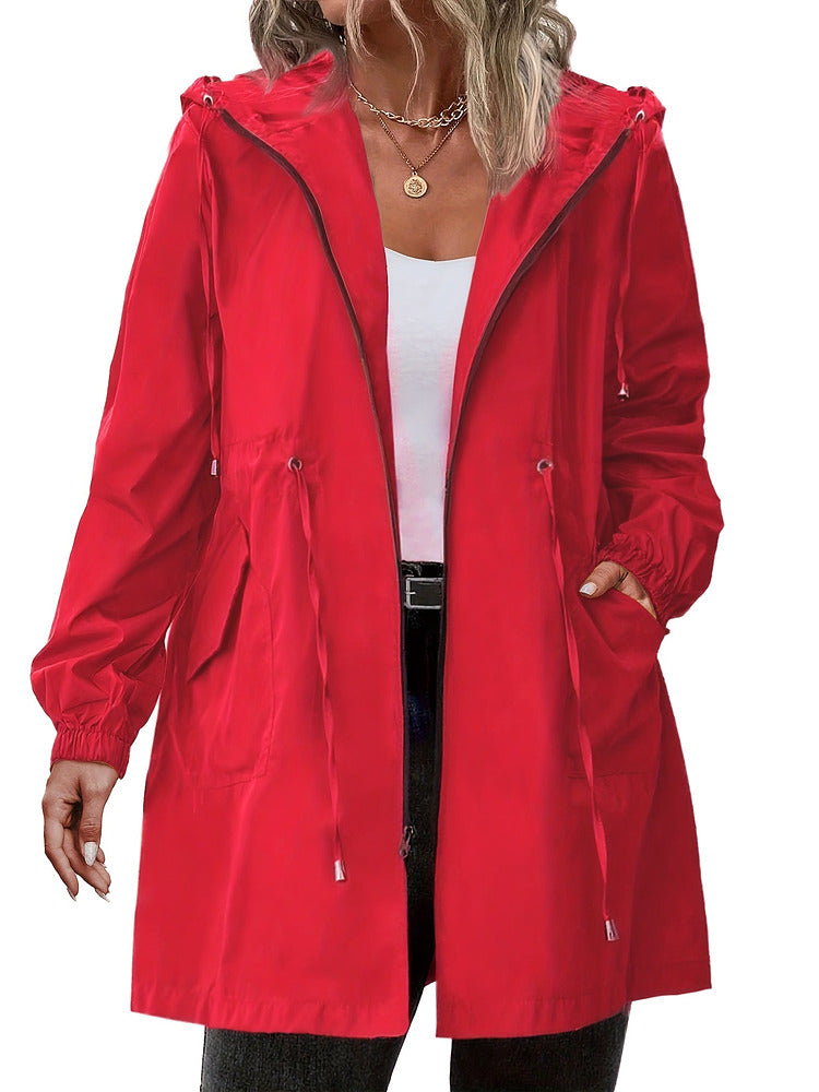 Women's plus size lightweight hooded jacket with drawstring waist