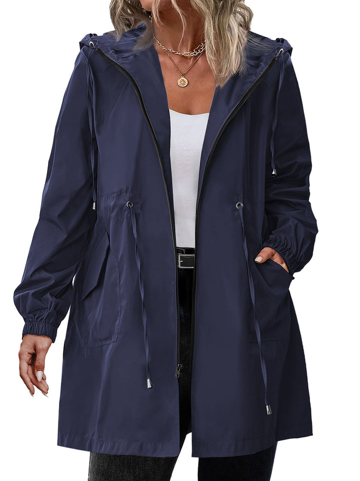 Women's plus size lightweight hooded jacket with drawstring waist