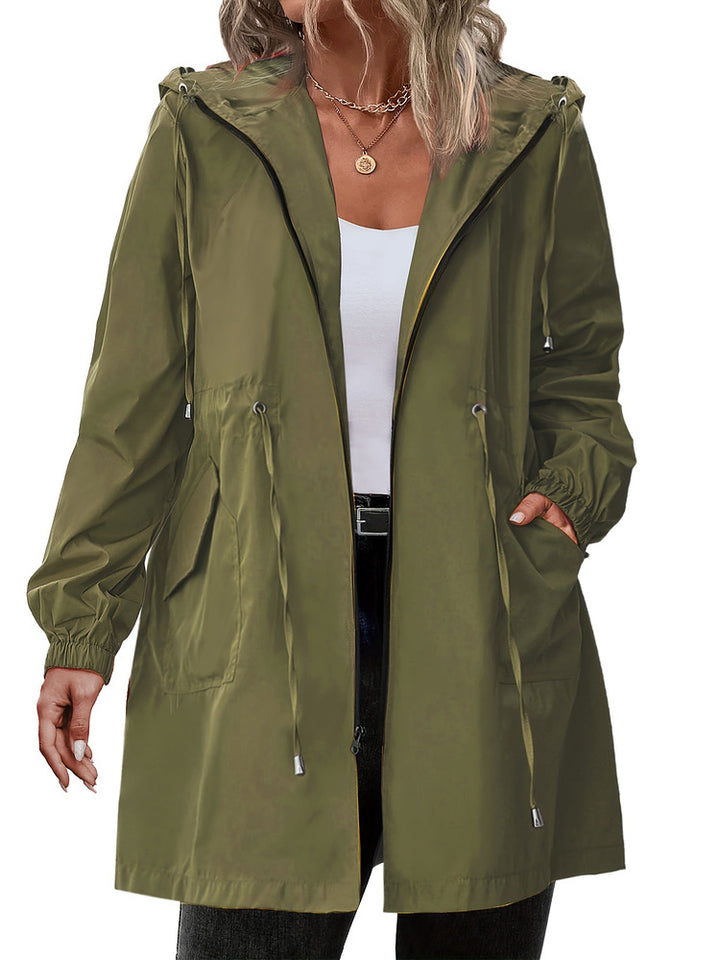 Women's plus size lightweight hooded jacket with drawstring waist