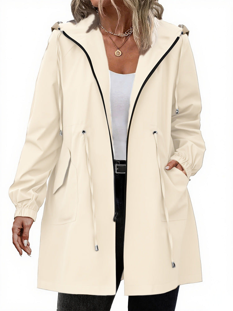 Women's plus size lightweight hooded jacket with drawstring waist