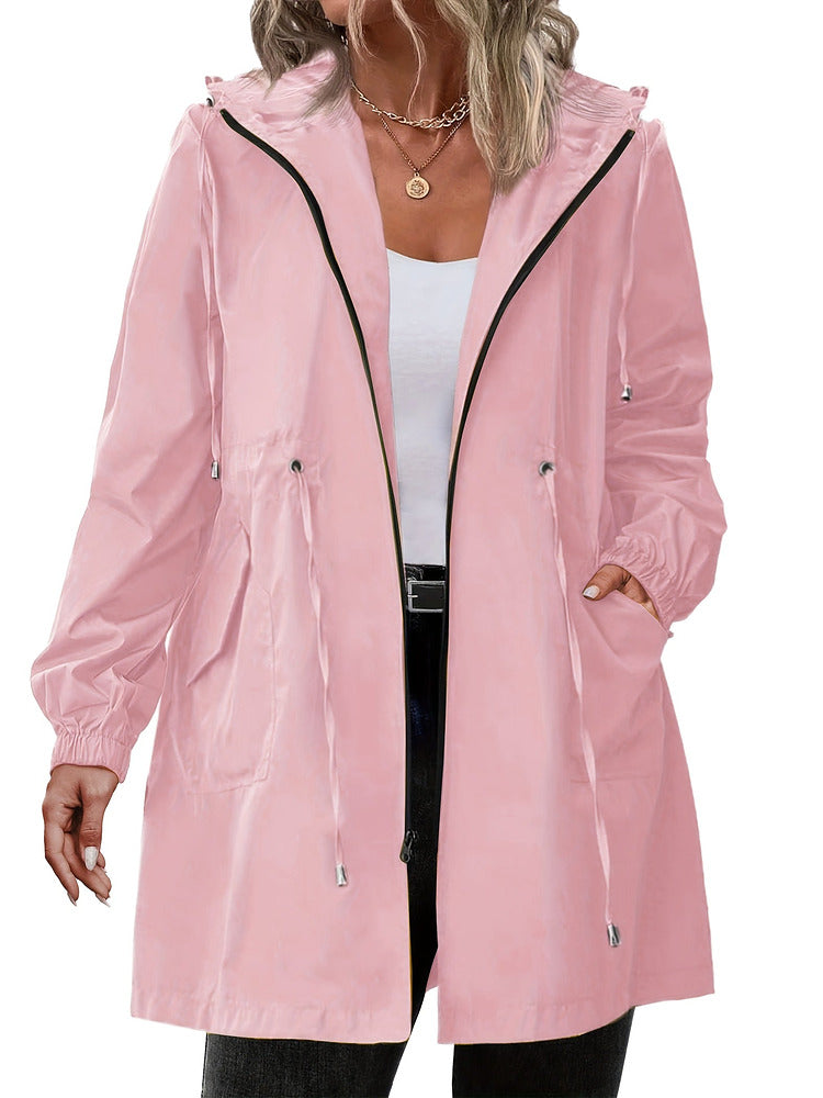 Women's plus size lightweight hooded jacket with drawstring waist