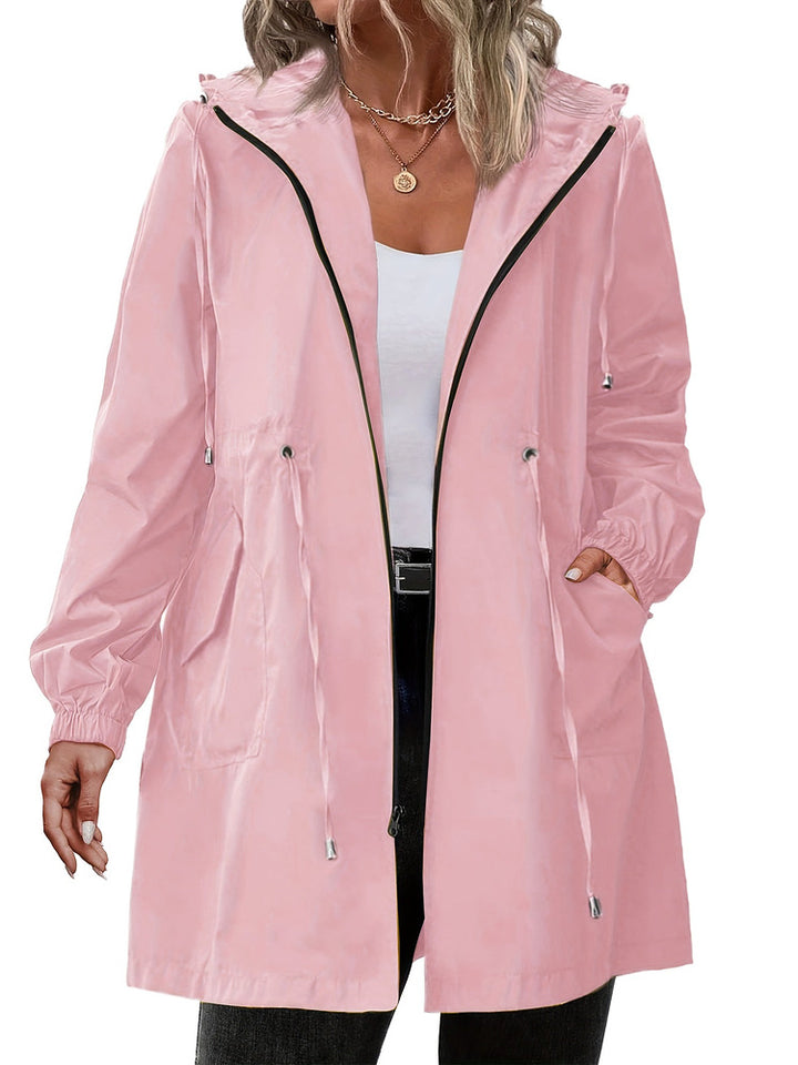 Women's plus size lightweight hooded jacket with drawstring waist