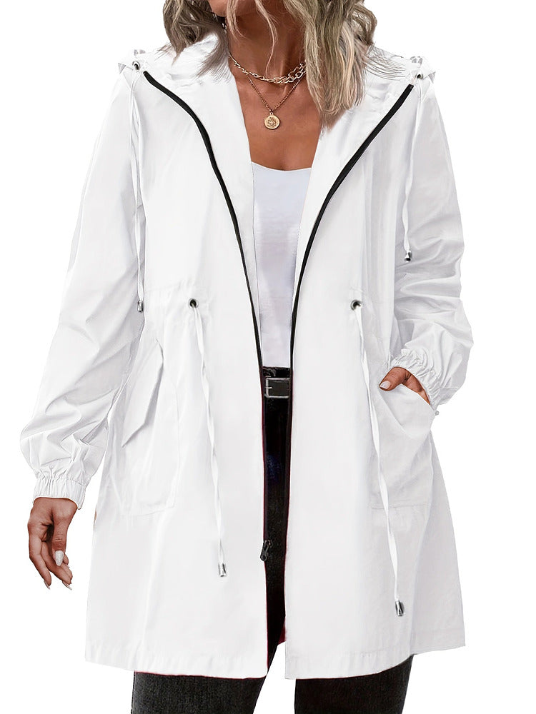 Women's plus size lightweight hooded jacket with drawstring waist