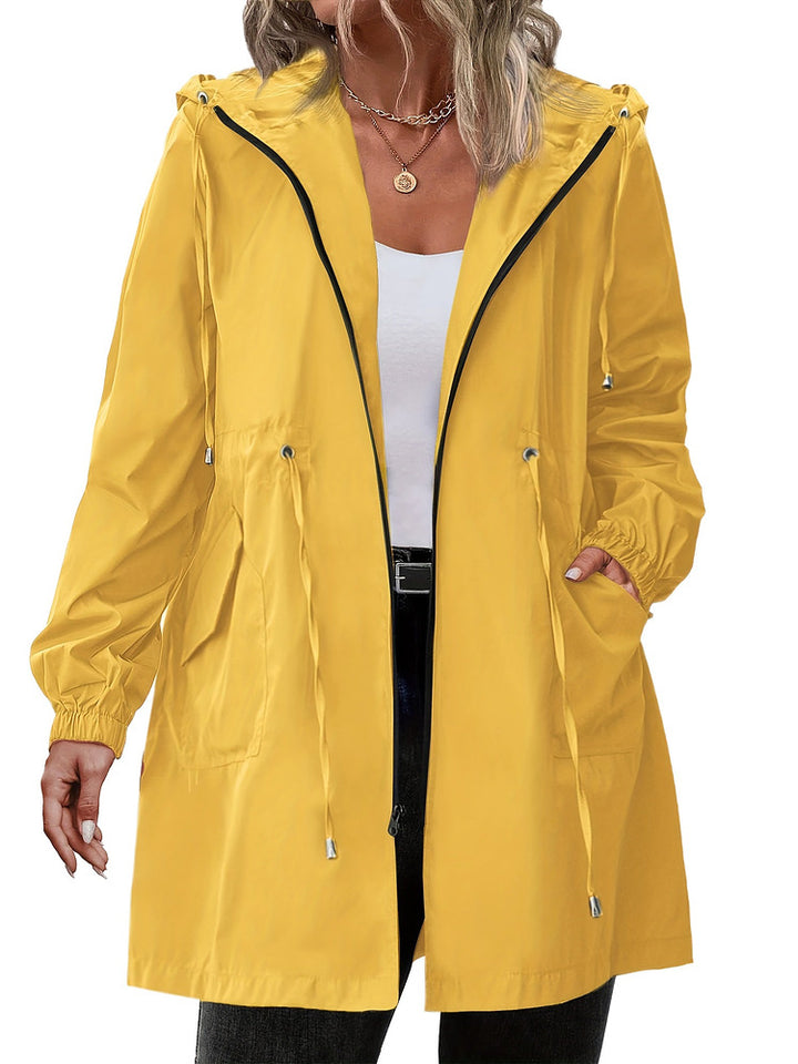 Women's plus size lightweight hooded jacket with drawstring waist
