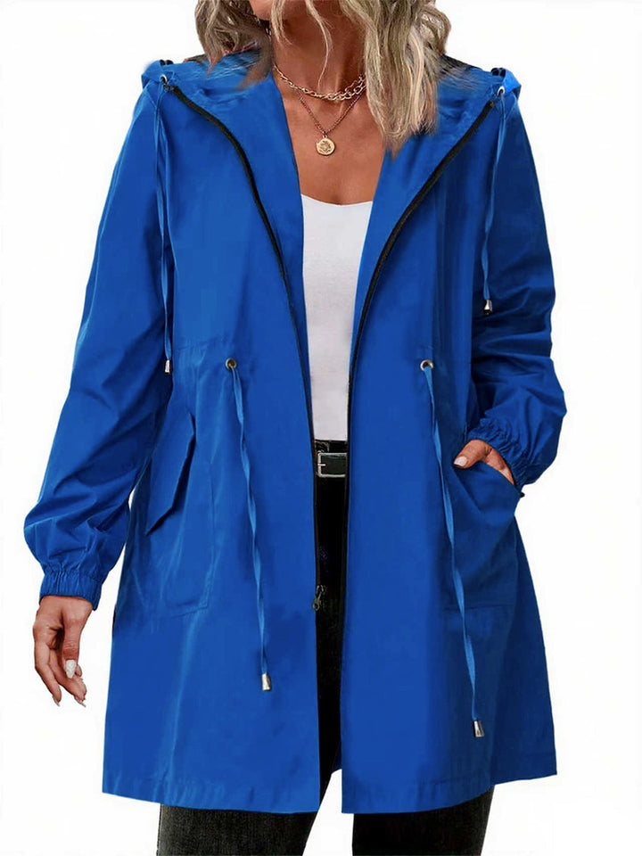 Women's plus size lightweight hooded jacket with drawstring waist