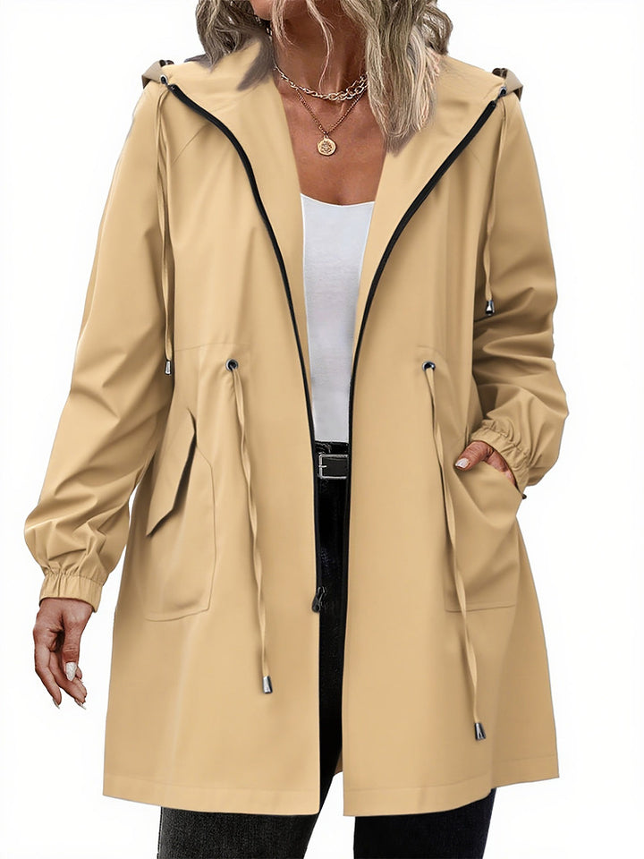 Women's plus size lightweight hooded jacket with drawstring waist