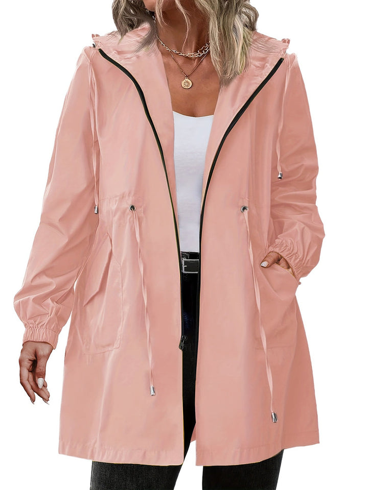 Women's plus size lightweight hooded jacket with drawstring waist
