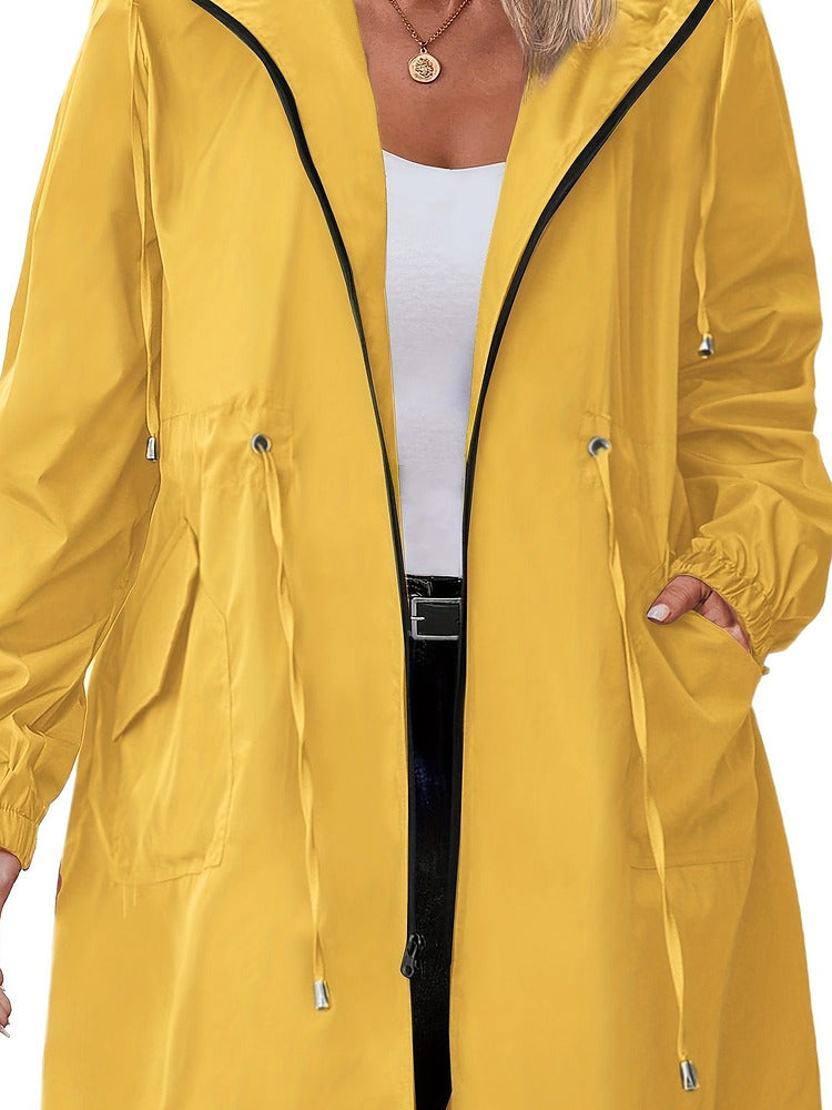 Women's plus size lightweight hooded jacket with drawstring waist