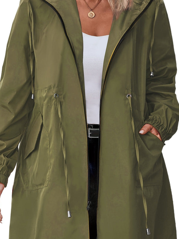 Women's plus size lightweight hooded jacket with drawstring waist