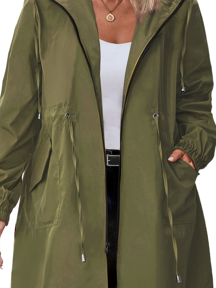 Women's plus size lightweight hooded jacket with drawstring waist
