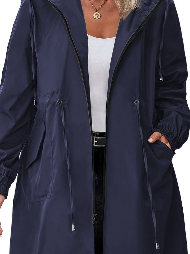 Women's plus size lightweight hooded jacket with drawstring waist