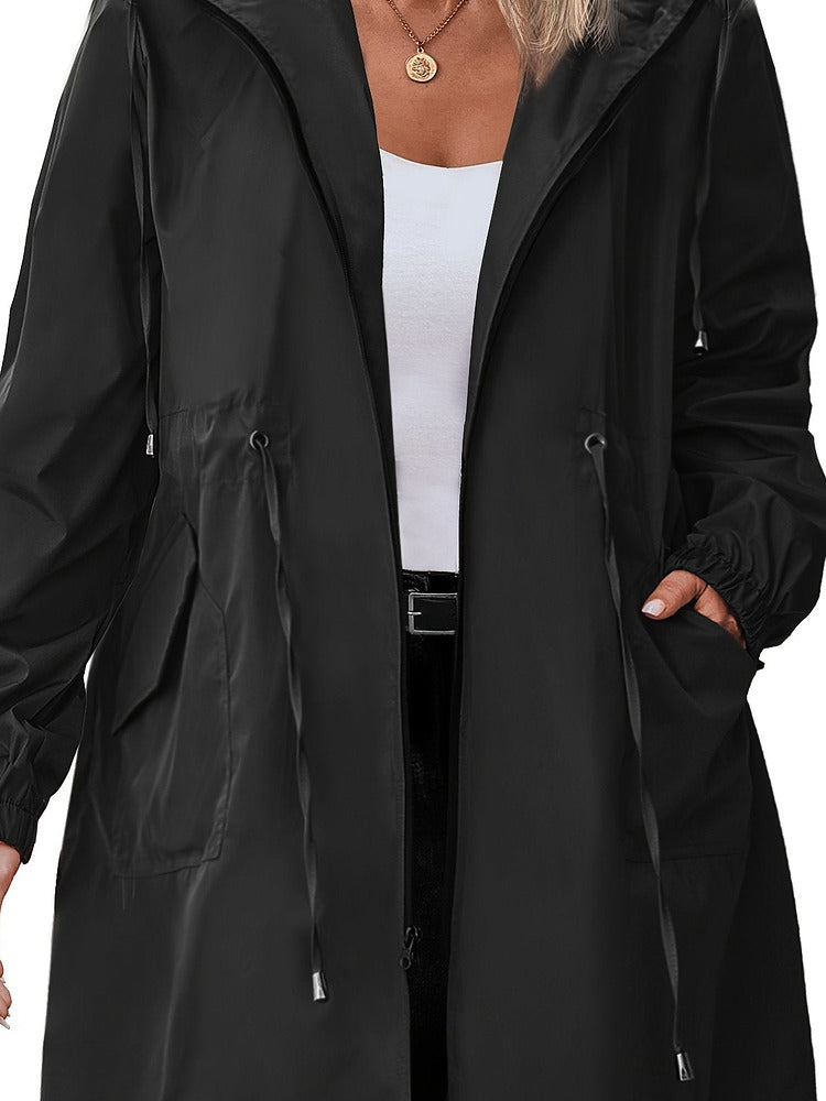 Women's plus size lightweight hooded jacket with drawstring waist