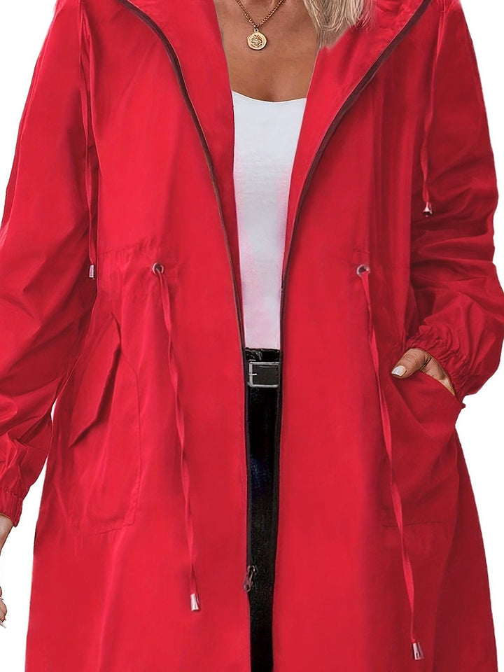 Women's plus size lightweight hooded jacket with drawstring waist
