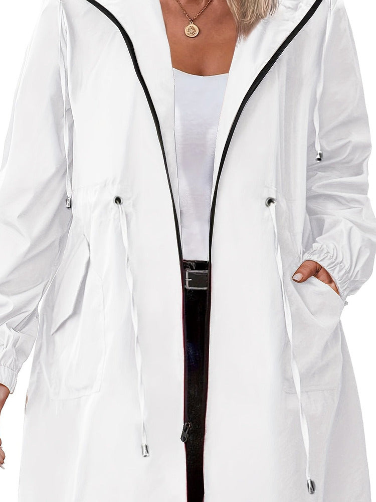 Women's plus size lightweight hooded jacket with drawstring waist