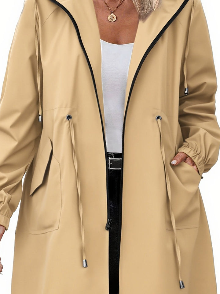Women's plus size lightweight hooded jacket with drawstring waist