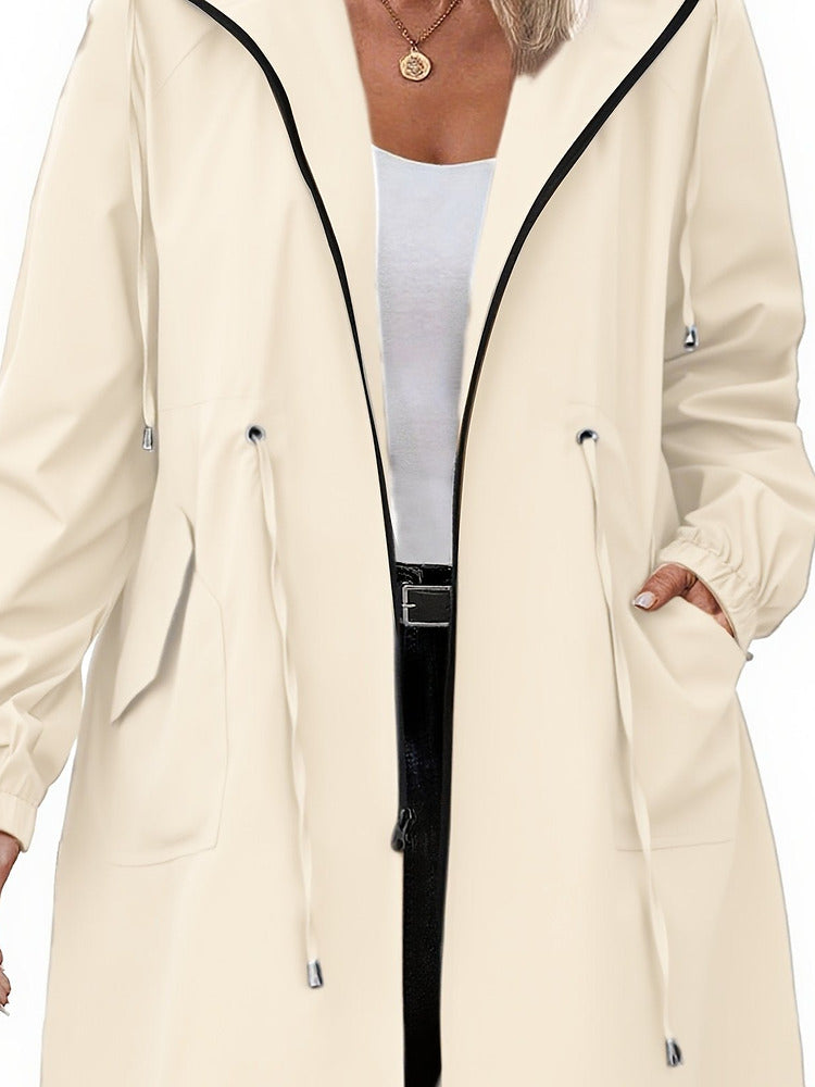 Women's plus size lightweight hooded jacket with drawstring waist