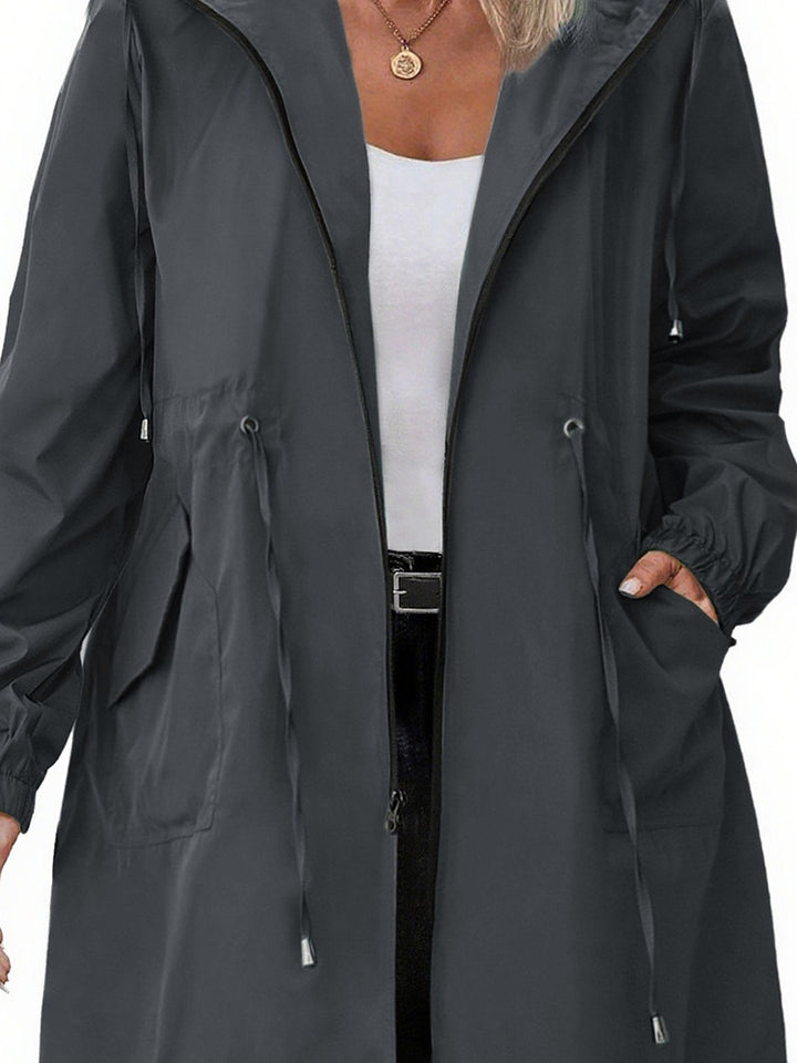Women's plus size lightweight hooded jacket with drawstring waist