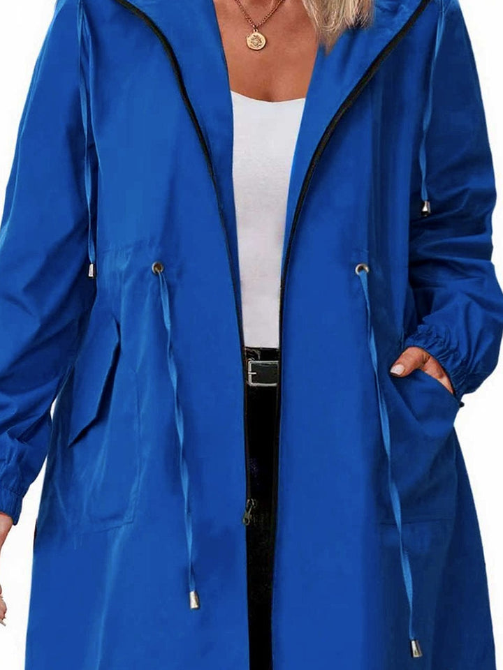 Women's plus size lightweight hooded jacket with drawstring waist