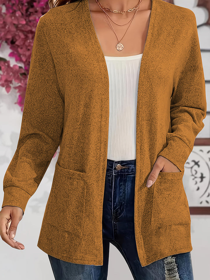Women's plus size longline open front cardigan with pockets